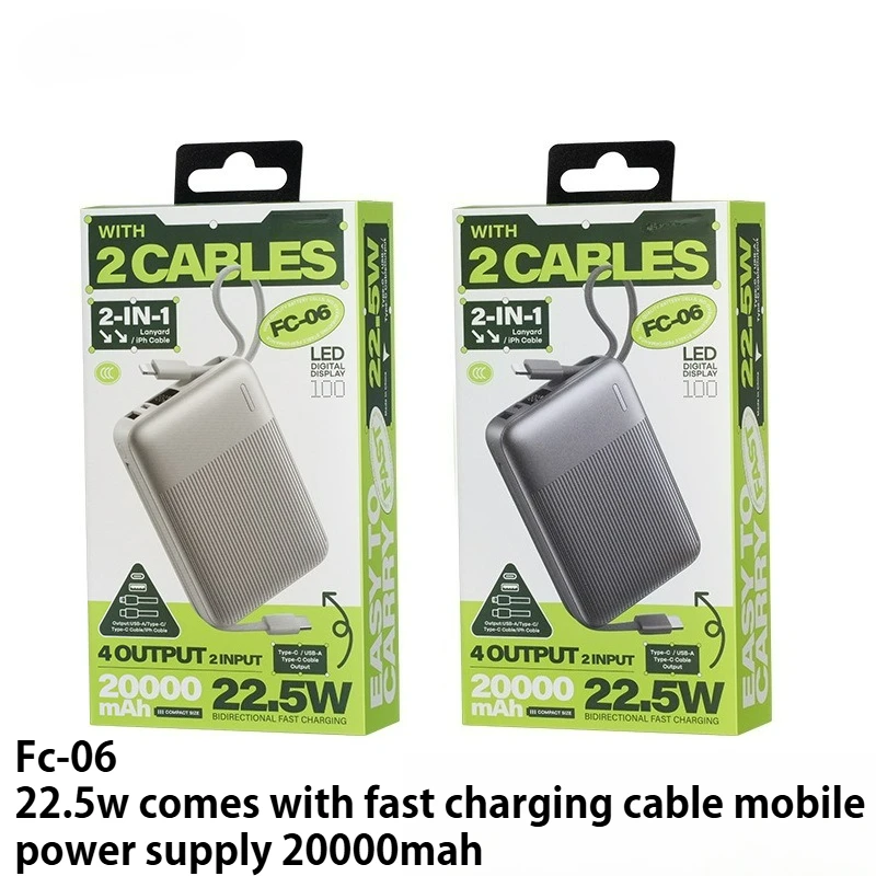 Dual Line Fast Charging Power Bank Suitable for Apple 17 Compact 10000mAh 22.5w Built-in Cable Power Bank