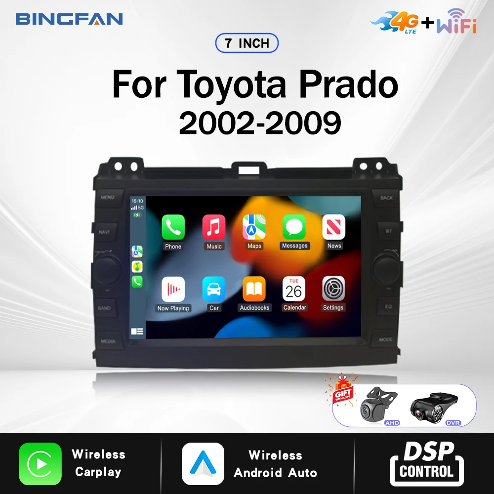 

BINGFAN 8" Android Auto Car Radio 2 Din for Toyota Prado 2002-2009 Multimedia Player FM GPS WiFi Wireless Carplay Touch Screen