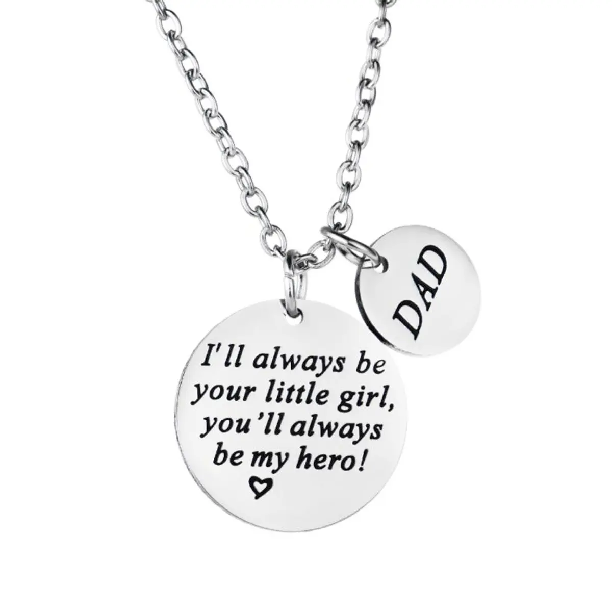 Father Daughter Necklace and Keychain Set Stainless Steel Pendant Round 30Mm Daddy Gifts I'll Always Be Your Little Girl Perfect