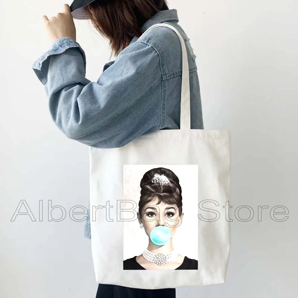 Retro Vintage Audrey Hepburn Pop Art Women Canvas Shoulder Tote Bag Harajuku Handbag Shopper Reusable Foldable Shopping Bags