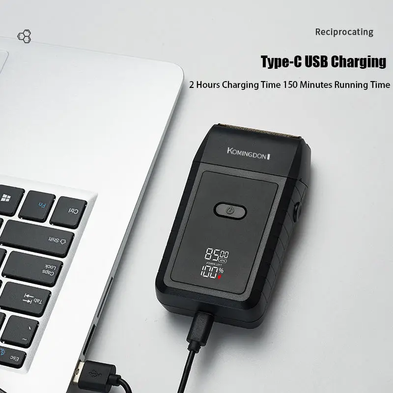 Komingdon Reciprocating Foil Shaver Double Barbers Waterproof Electric Shaver Razor for Men Rechargeable Bald Head Trimmer