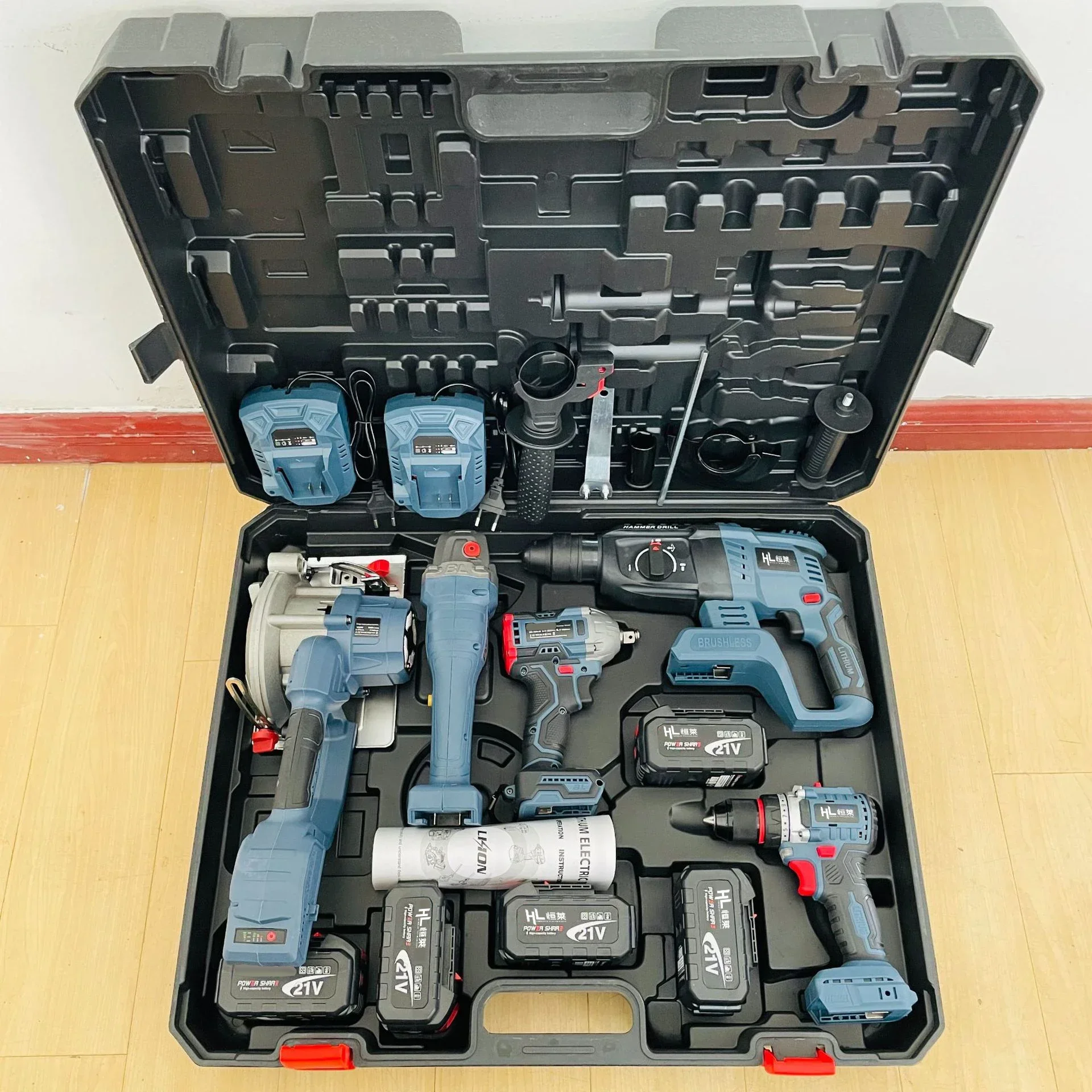 HENGLAI Stock!!! Big Discount available Sales for MKT Combo Power Tools 5 Kits Tool Set 20v Volt Cordless Drills Battery DIY