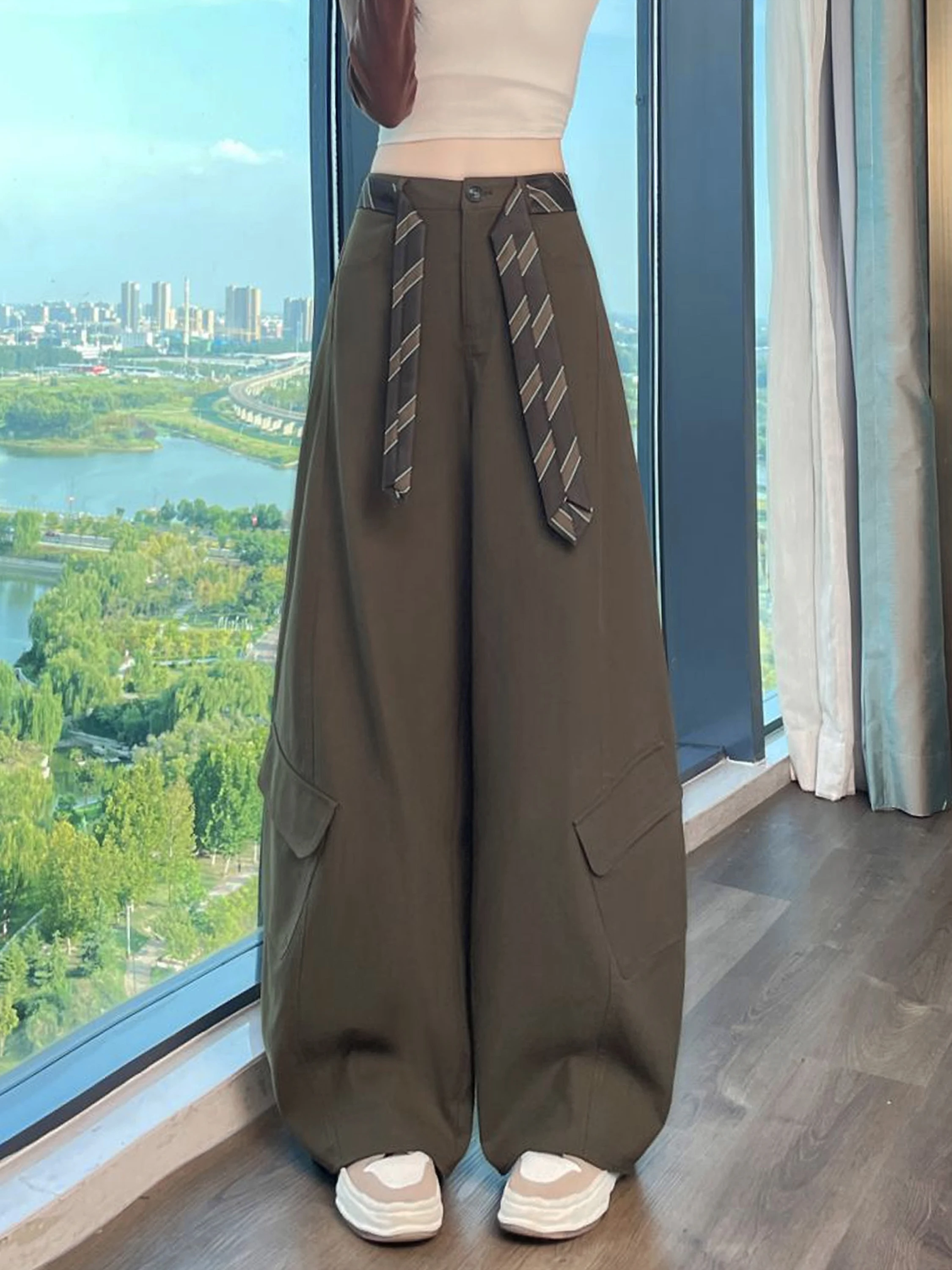 

High Waist Wide Leg Pants Women's Casual Silk Cotton Knife Autumn Winter Cool Trendy Hot Girl Trousers Straight Cut Pants
