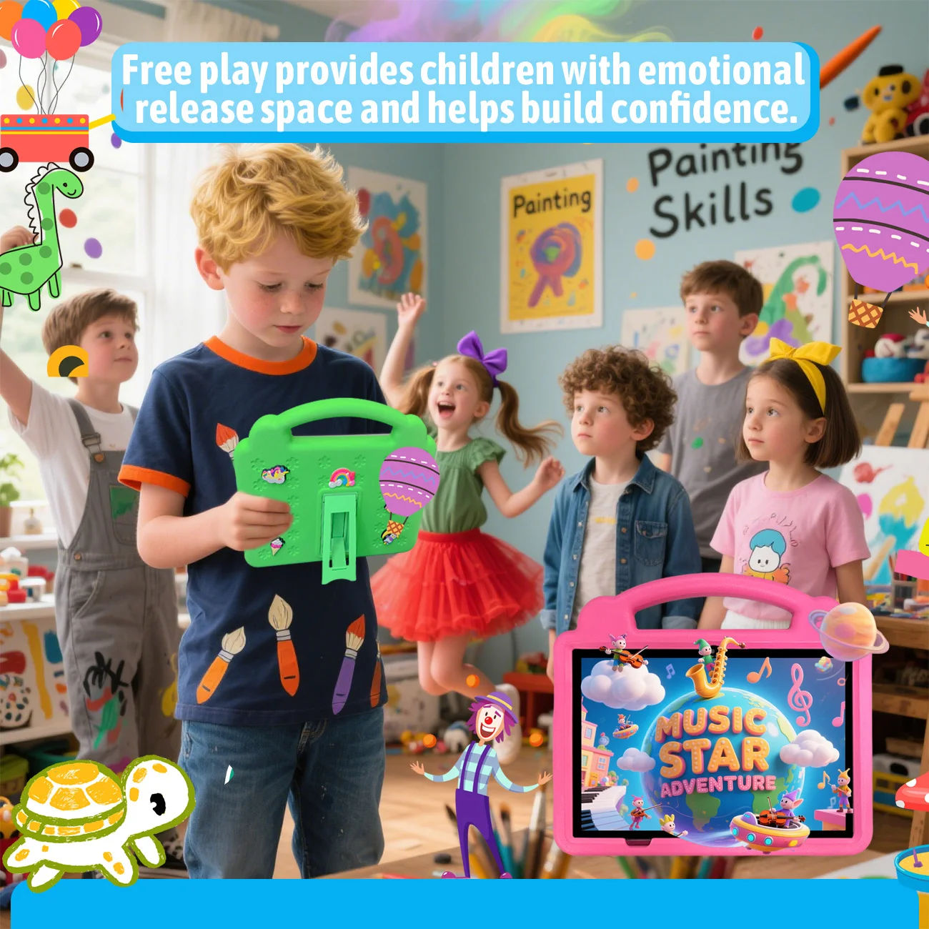 New Cartoon Pattern Kids Tablet 10.1 Inch Android Learning Education Games Tablets with Parent Control ，Children's Gifts