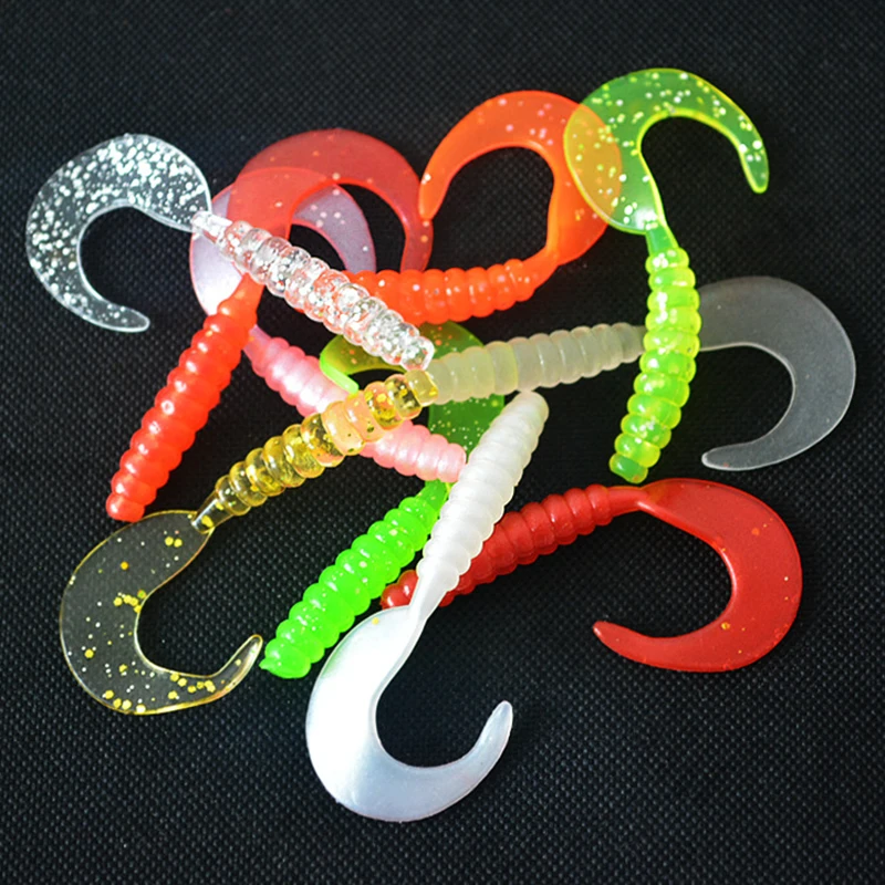 10PCS Jigging Soft Silicone Fishing Lures 3.5cm 5.5cm Shrimp Fishy Smell Wobblers Spiral Tail Artificial Swimbaits Shad Souple