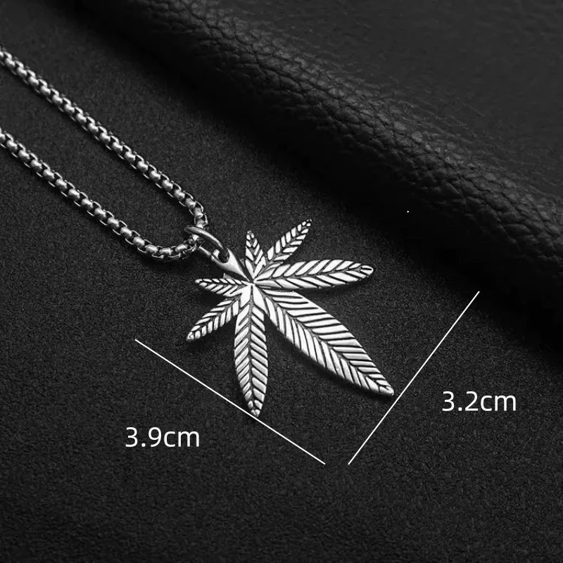 Fashion maple leaf stainless steel pendant necklace hip-hop punk style party disco necklace unisex lucky gift view 2