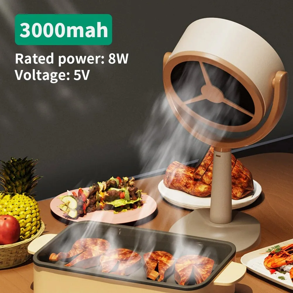 ポータブルデスクトップバーベキュー排煙器-3000mah-5v-角度調整可能なレンジフード-10個のフィルタースポンジ付き-屋内ホットポット用