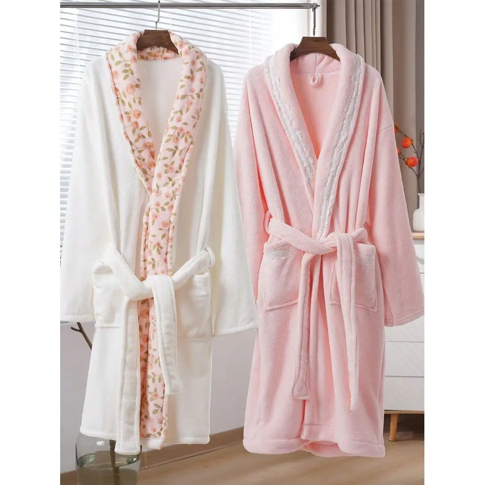 

Color Embroidered Womens Bathrobe Please Refer To Size Chart Teenager Bathrobe, QuickDry Super Soft Coral Fleece Absorbent Fabr
