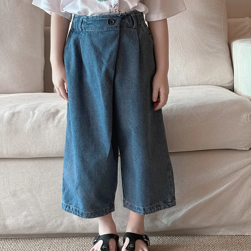

2024 New Spring Summer Childrens Casual Loose Versatile Jeans for Boys and Girls Kids Sweet Clothes