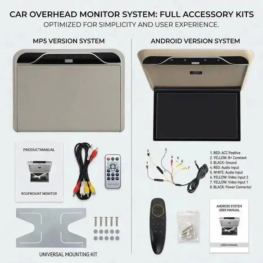 14Inch Android 13 Flip‑Down Car Ceiling Monitor 1920×1080 LED Overhead Car TV Touch Key Fly Mouse Remote Rear Seat Entertainment