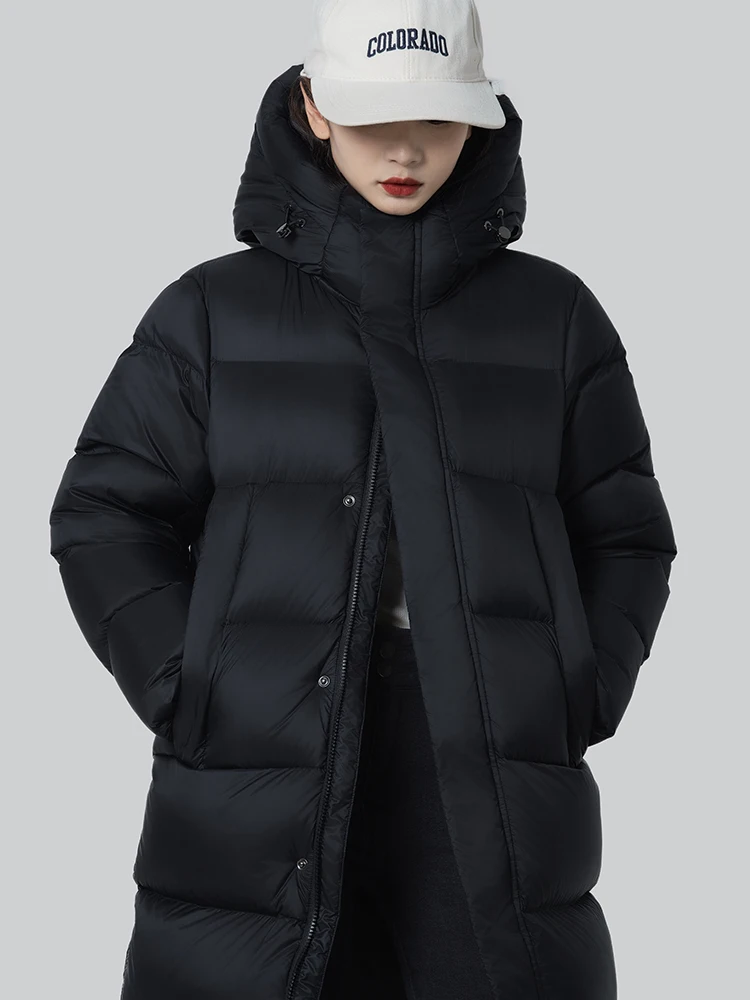 106-122cm Bust Autumn Winter Women Hooded Puffy Coat Warm 90% White Duck Down Coats