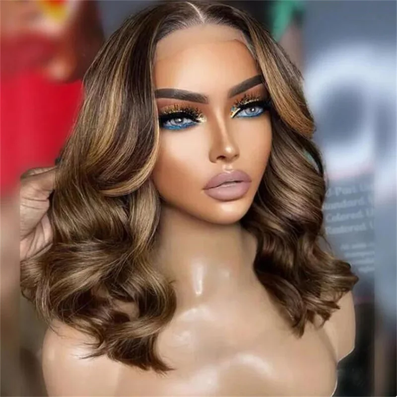 

Soft Ombre Brown 20Inch Bob Wave 5x5 Silk Base Glueless European Jewish Human Hair Wig With Baby Hair HD Lace Preplucked Daily