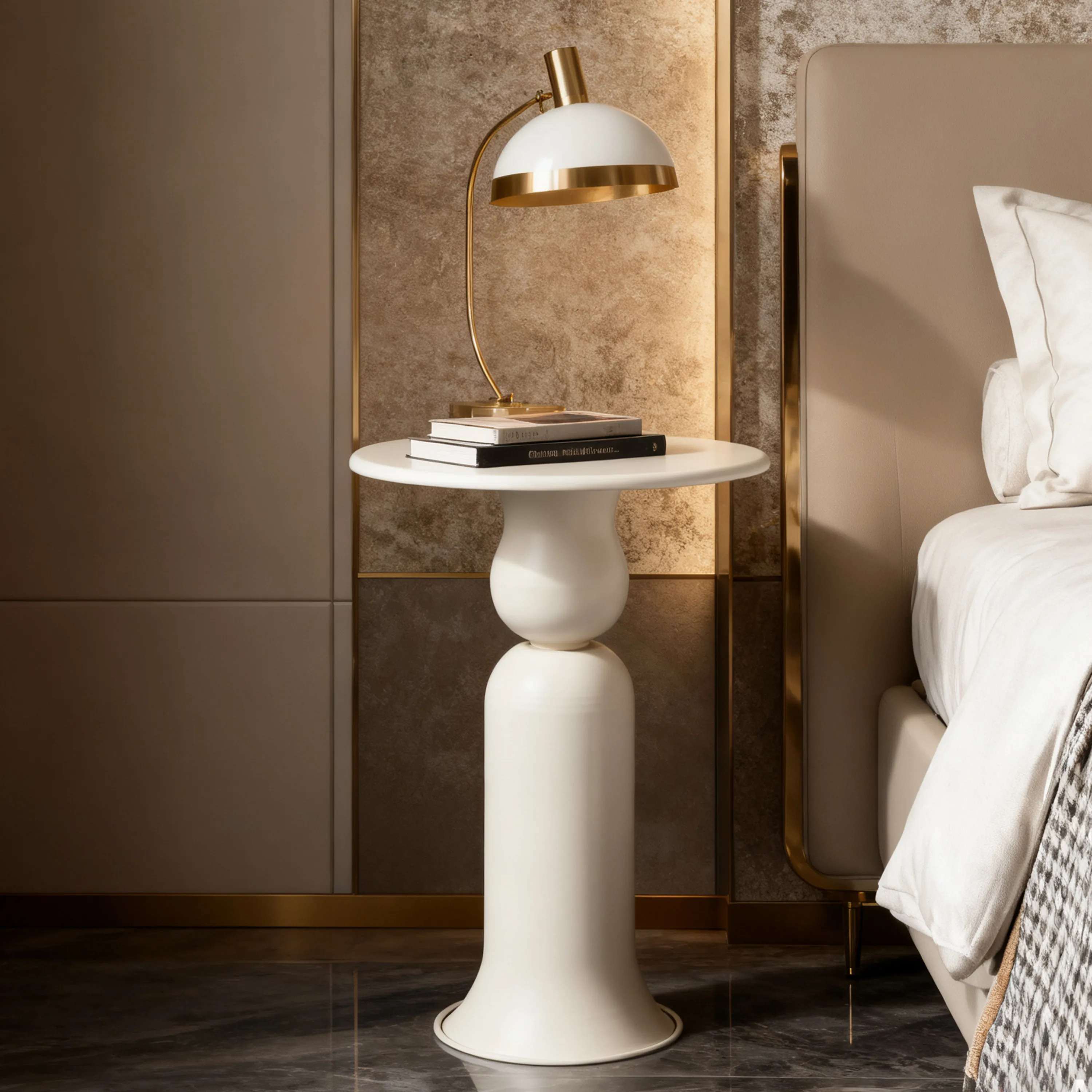 

Light Luxury Red Round Side Table Cream Style Coffee Tables Simple Bedroom Nightstand for Small Space Living Room Furniture