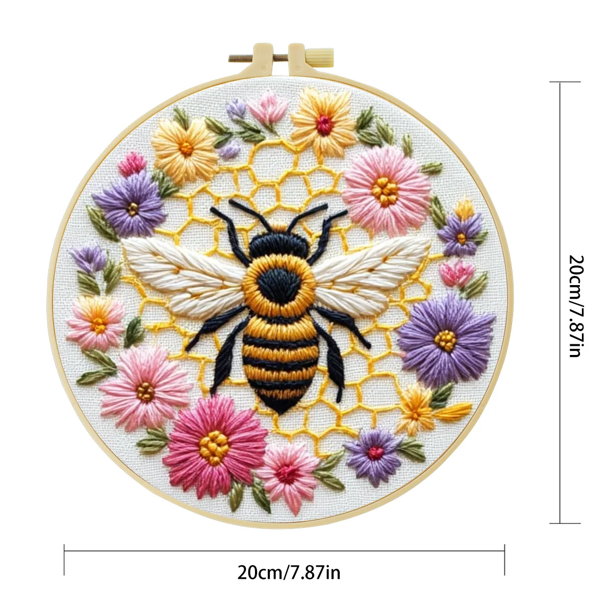 1 Stück 20x20 cm/7,87 Zoll Bienen und Schöne Blumen Stickerei Starter-Kit DIY-Set für Anfänger Nähkunst Heimdekoration – Detail 5
