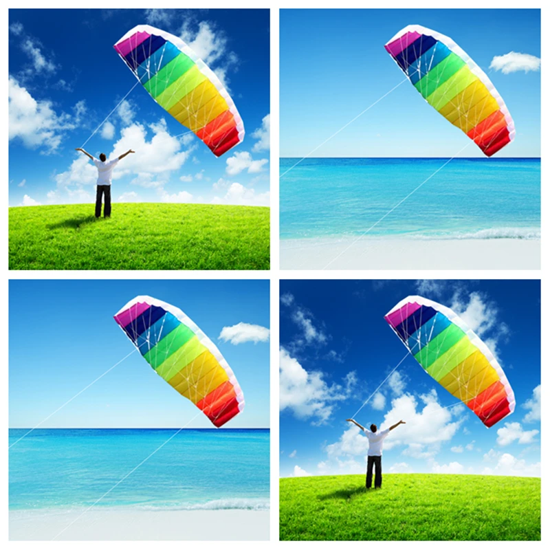 

free shipping rainbow dual line stunt power kite large Parafoil kites for adults flying kitesurf new beginner factory parachute