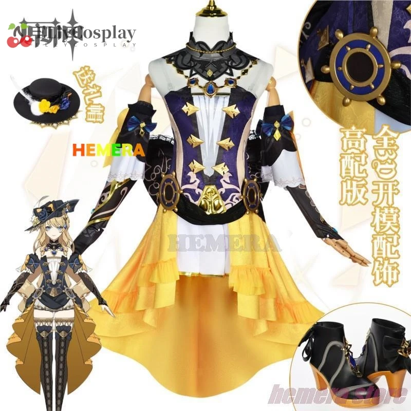 Navia Cosplay Genshin Impact Costume Wig Hat Set Women Dress Uniform Halloween Carnival Party Outfit Uniform With Hat Girls