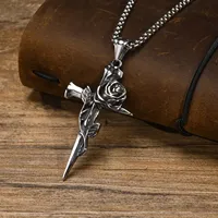 New Gothic Punk Rose Flower Necklaces for Men Hip-hop Silver Color Retro Cross Pendant Collar Jewelry Decoration Gifts Wholesale