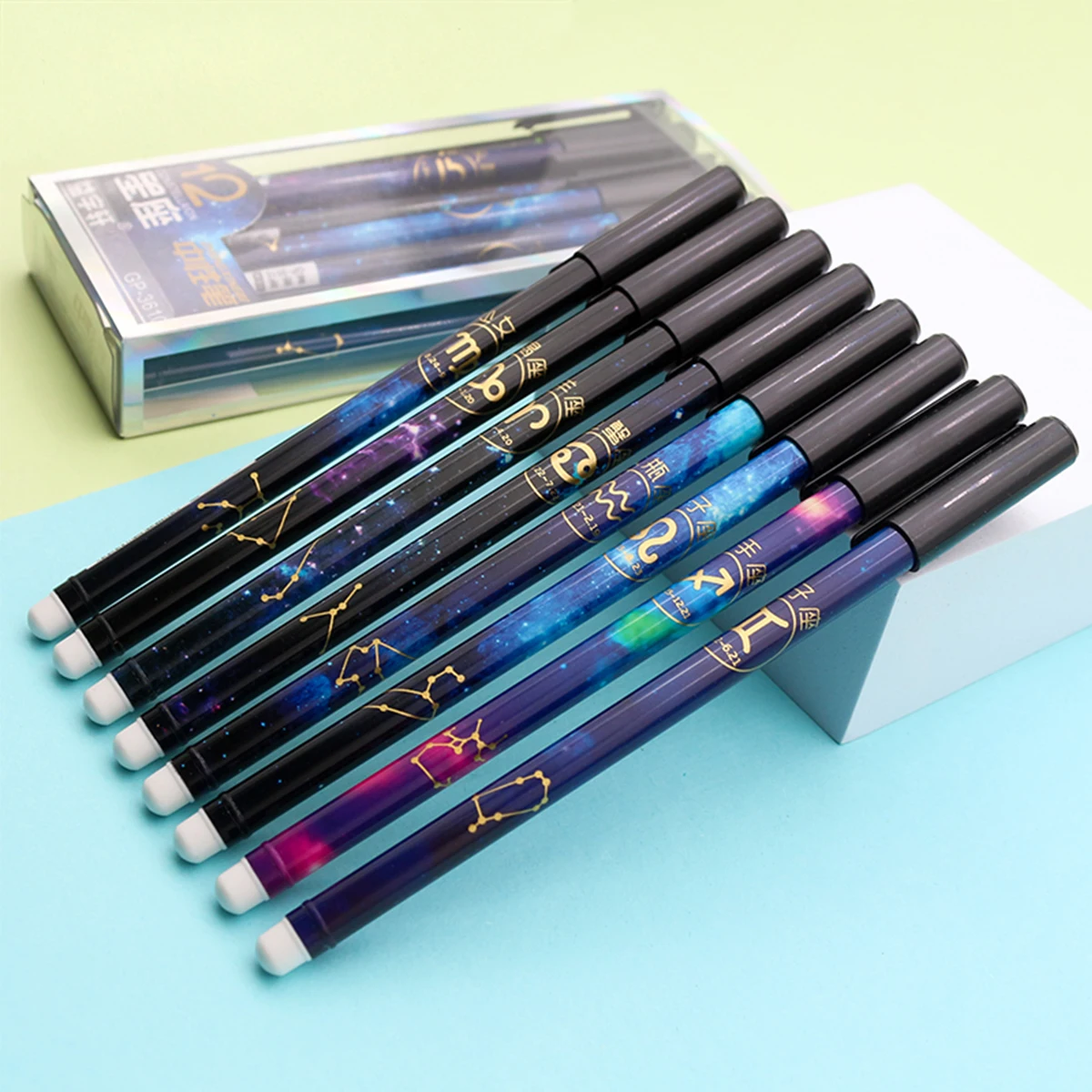 

12pcs/set Zodiac Erasable Gel Pen 0.5mm Full Needle Thermal Eraser Pen Student Stationery Office Supplies