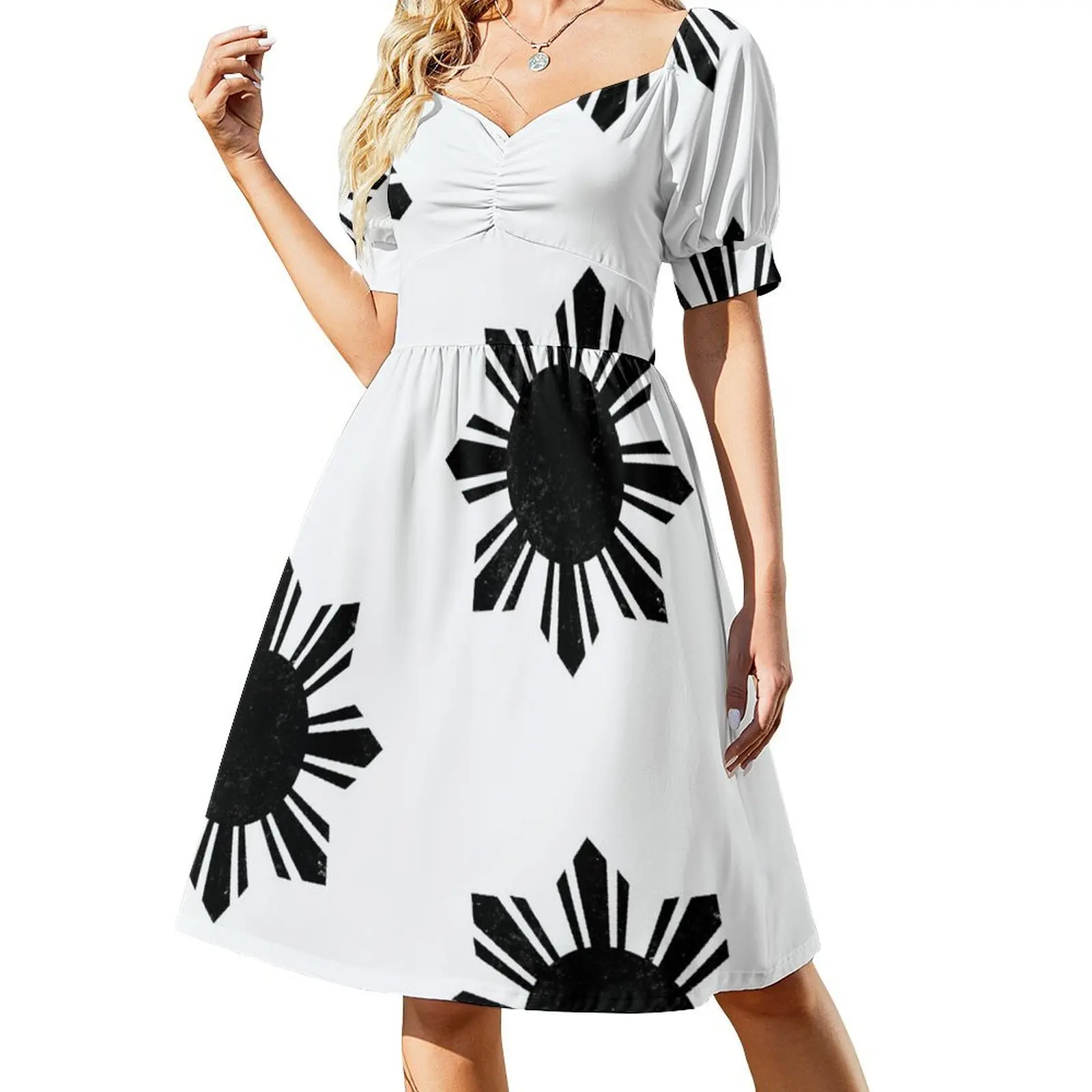 

Philippines graphic Filipino Vintage Sun print Pinoy Pinay Short-Sleeved Dress evening dress ladies