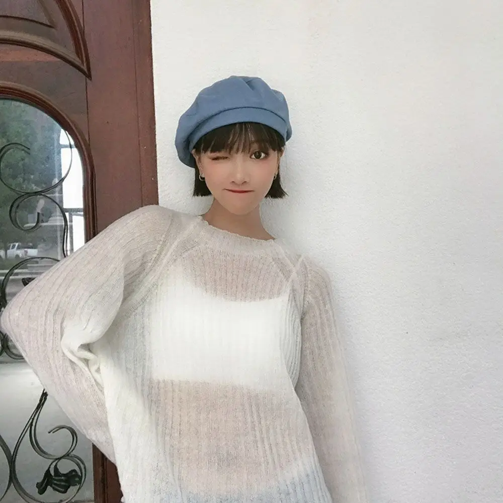 Cotton Women Girls Stretchable Beret Hat Artist Painter Hat French Style Beanie Solid Color Cap