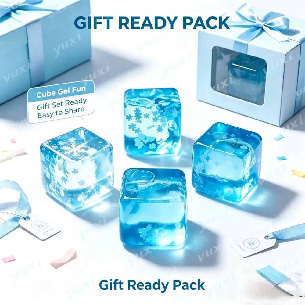 Holiday Snowflake Cube Squishy Fidget Toy Soft Jelly Squeeze Toy Christmas Present for Boys Girls Teens Adults