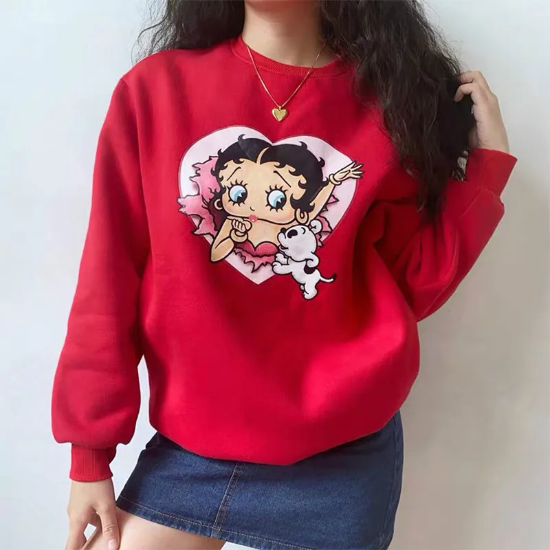 80s anni \'90 American Vintage Cartoon Print Pullover da ragazza autunno spesso caldo maglione a maniche lunghe felpe da donna in cotone sciolto Y2K