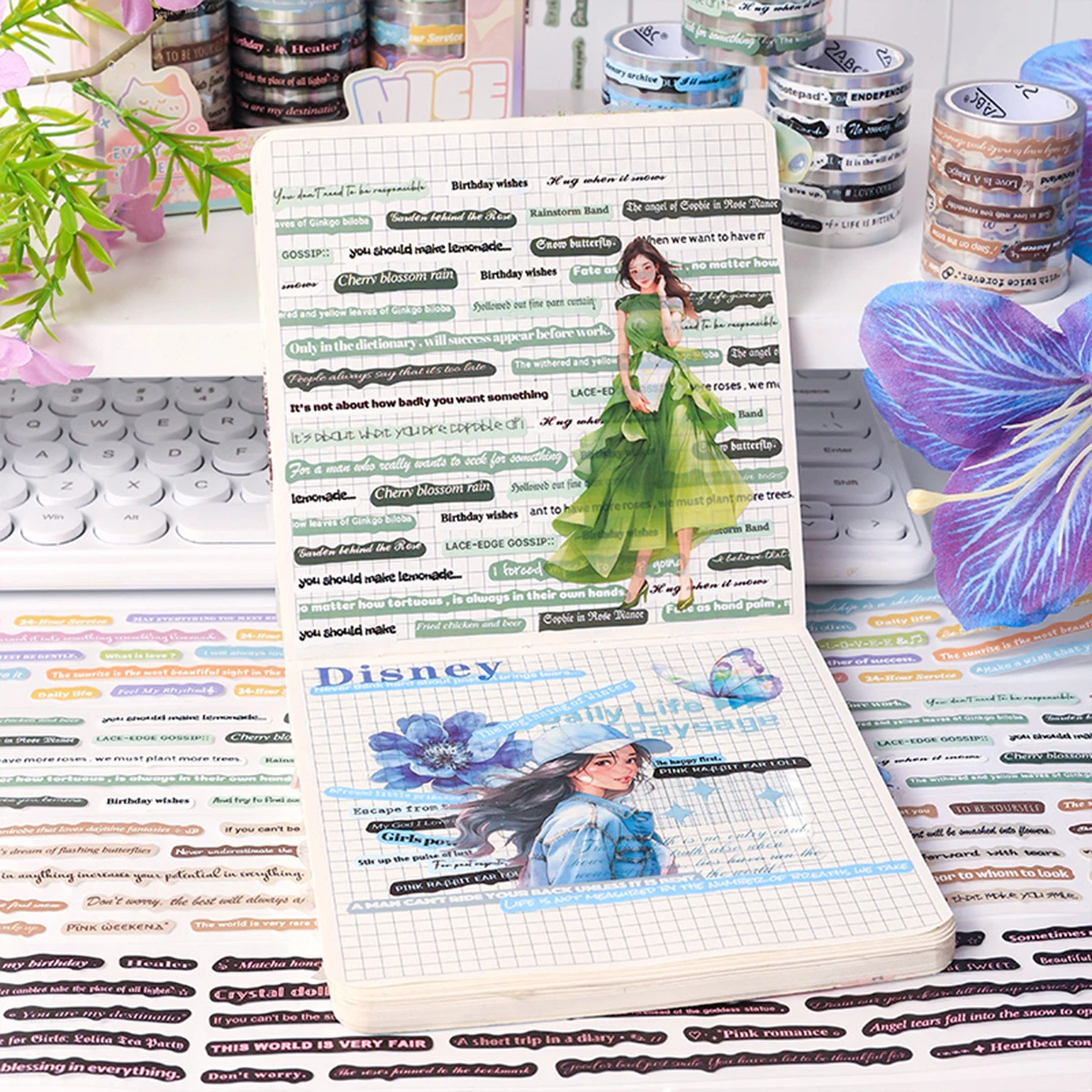 6 rolls/box, cute calligraphy masking tape is suitable for brochures, photo albums, and exquisite gift packaging decoration