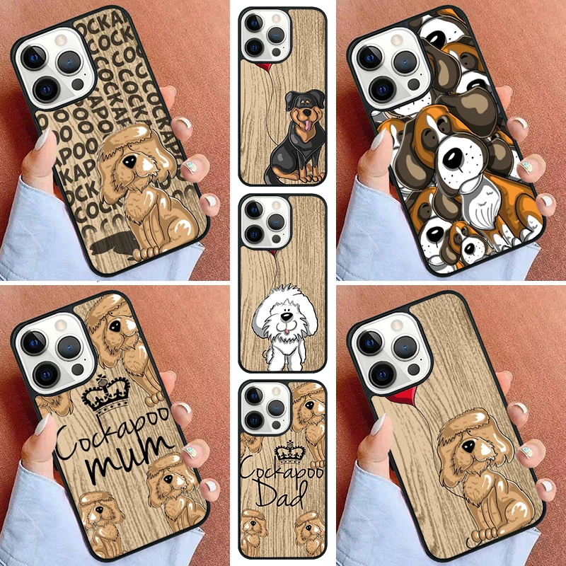 Rottweiler mamá Cockapoo perro Boxer perro dibujos animados amor corazón perro cachorro funda de teléfono para iPhone 17 Air 11 12 13 14 15 16 Pro Max cubierta