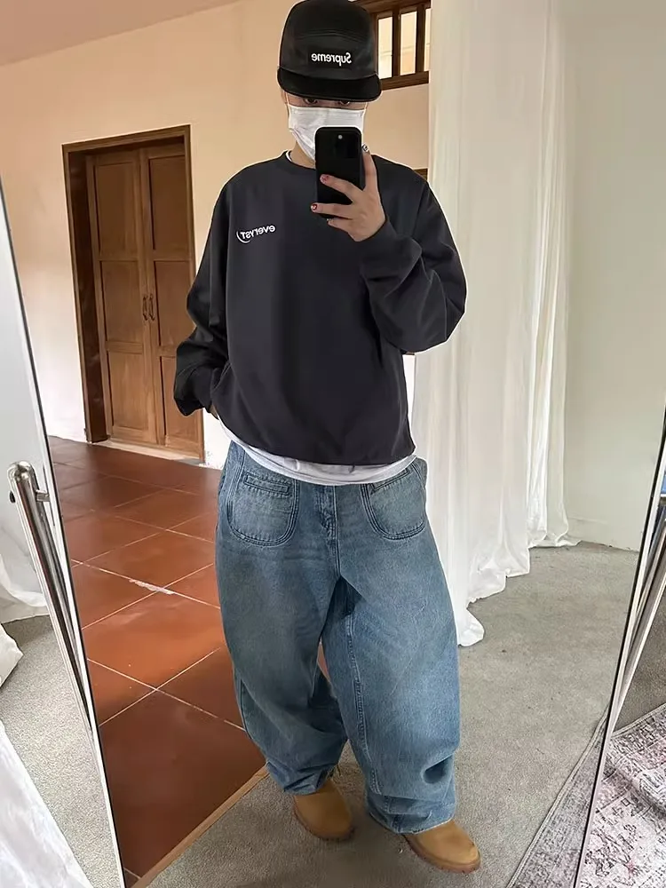 

Retro American High Street Waed Loose Men's Jeans Casual Straight Leg Wide Leg Long Pants Autumn Youth Faion Classic Sle
