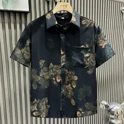 Light Luxury Brand New Summer Printed Short-sleeved Shirt for Men Handsome High-end Casual Shirt