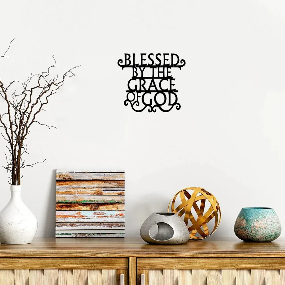 Metal Wall Art With God All Things Are Possible, Blessed By The Grace of God Metal Wall Art Sign, Bible Verses Metal Wall