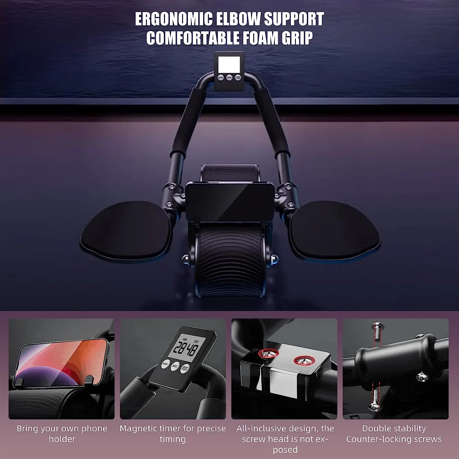 Elbow Support Automatic Rebound Abdominal Wheel Core Muscle Ab Trainer with Counter Display Fitness Exercise Roller Wheel