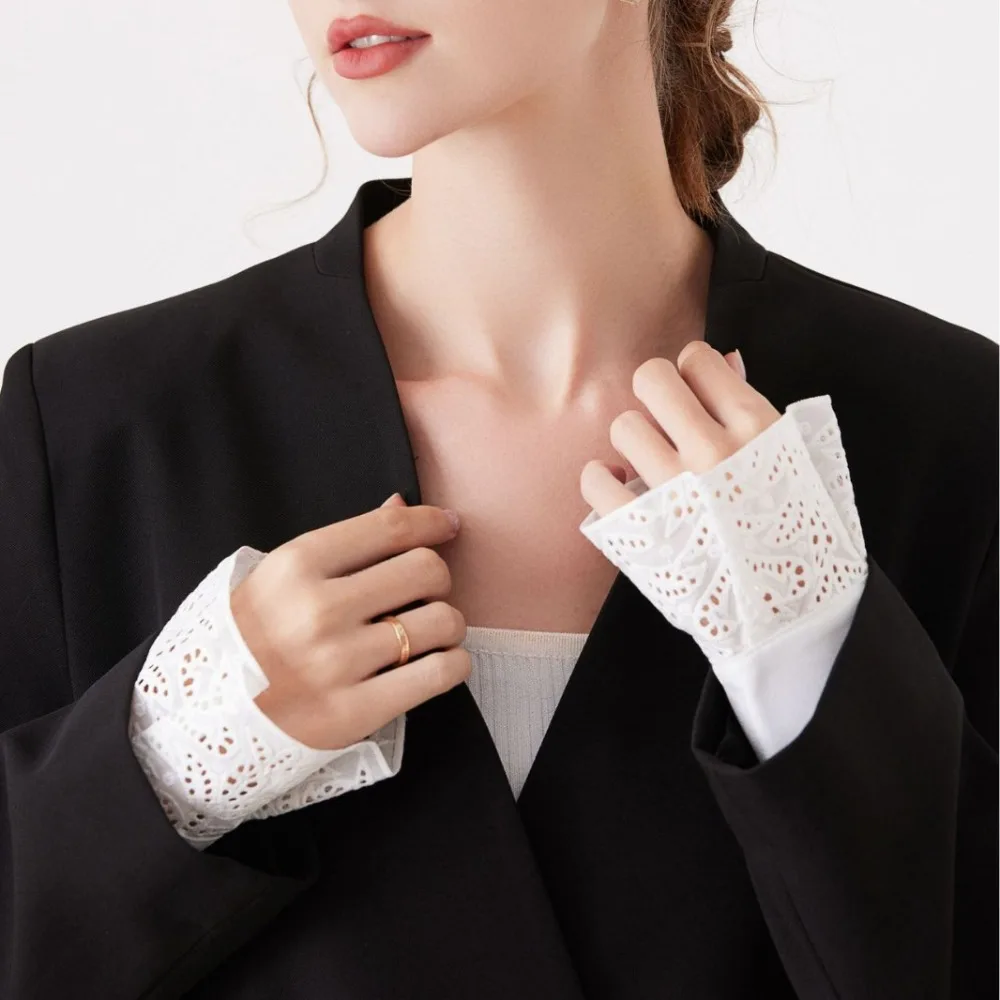 Picture 3: Elegant Polyester Detachable Lace Sleeves Lace White Floral Embroidery Cuffs Fake Arm Sleeves Women