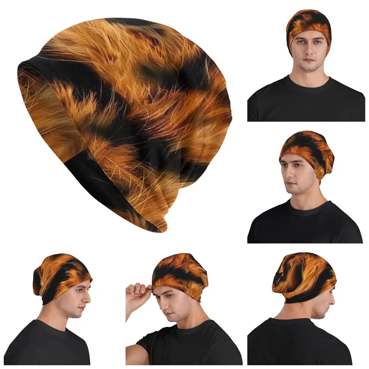 

Кожа животного с тигровым дизайном, унисекс, шапки для взрослых, вязаная шапка с капюшоном, теплая модная осенне-зимняя уличная шапка Skullies