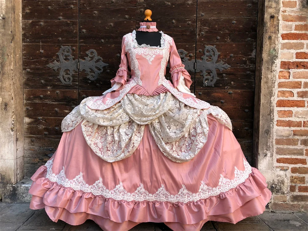 pink 18th century dress 18th Century French Queen Marie Antoinette Costume Reenactment Rococo Pink Dress