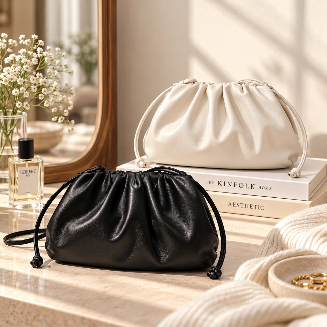 Ruched Cloud Bag for Women Soft Pleated Dumpling Shoulder Bag Mini Drawstring Crossbody Handbag Elegant Casual Underarm Purse