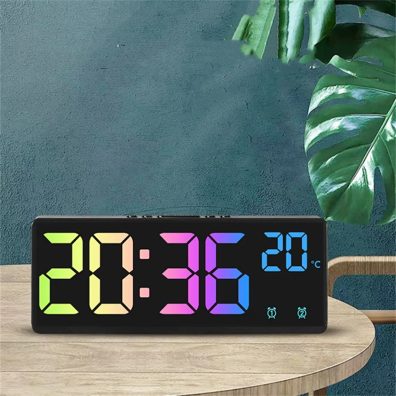 Color Digital Alarm Clock Voice Control Temperature Date Dual Alarm Snooze Table Clock Night Mode 12/24H Anti-disturb LED Clock