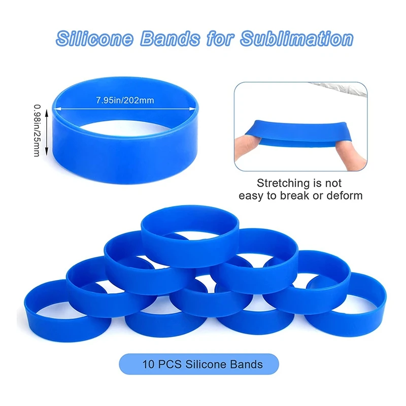 10 PCS Silicone Bands For Sublimation Tumbler, Elastic Heat Resistance Sublimation Bands For Wrapping Cup (Blue)