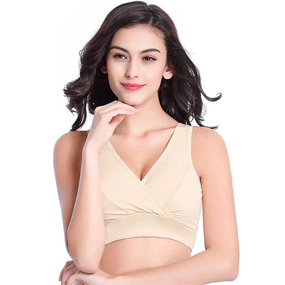 Pregnant Women Solid Color Fixed Shoulder Strap Cotton Vest Style Bra No Steel Ring Anti Sagging Comfortable Breastfeeding Bra