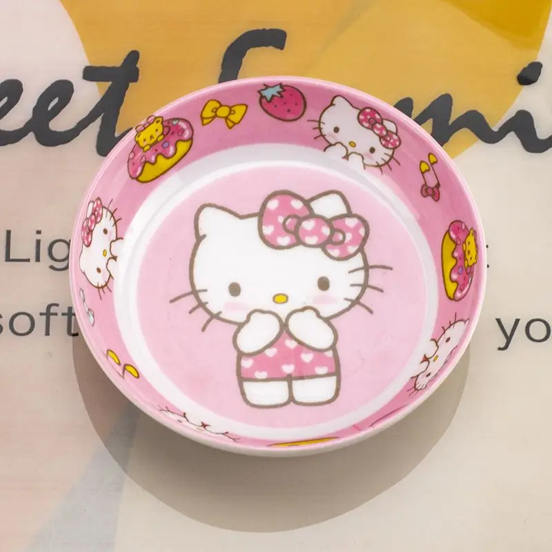 Kawaii Hello Kitty  Plate Snack Round Plate Anime Kuromi Cinnamoroll Child Fruit Plate Cartoon Kitchen Tableware Wholesale New view 3