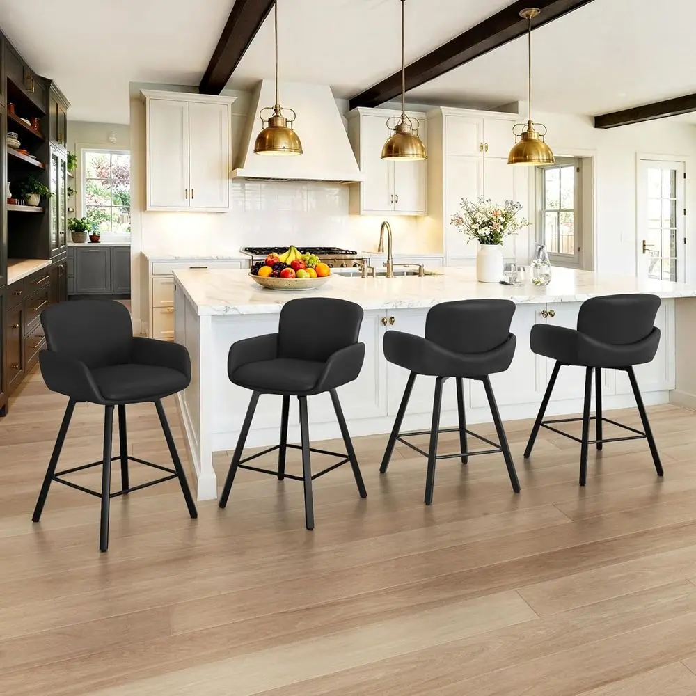 

Набор из 4 черных поворотных барных стульев с мягкими сиденьями и металлическими ножками