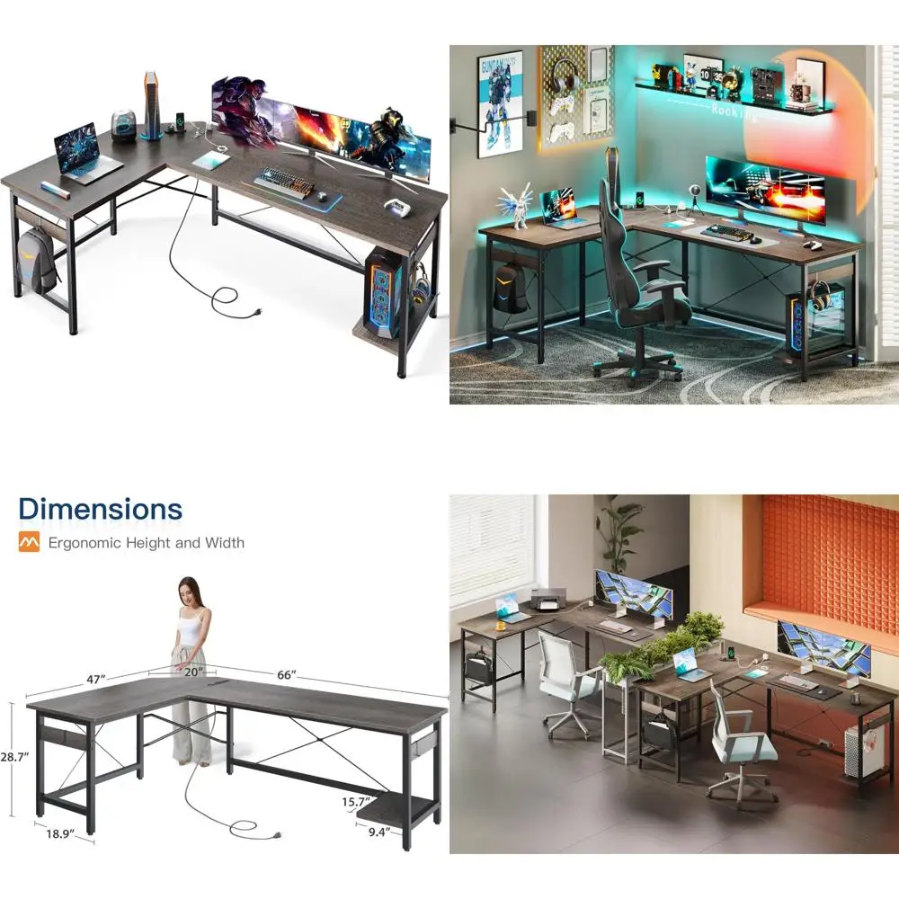 

Coleshome 66-inch L-Shaped Gaming Desk with CPU Stand, Corner Computer Desk for Home Office and Writing