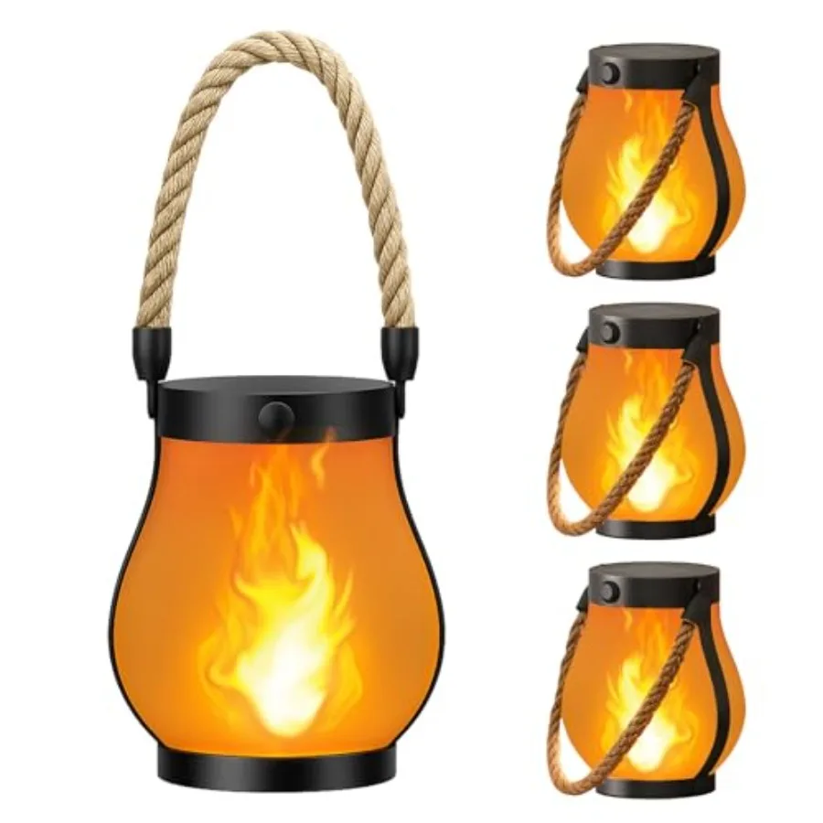 Gen2 Solar Lanterns Outdoor with Ultra-Real Flame Dual Charging USB/Solar and 2 Mode - Waterproof Decorative Hanging/Table Ligh