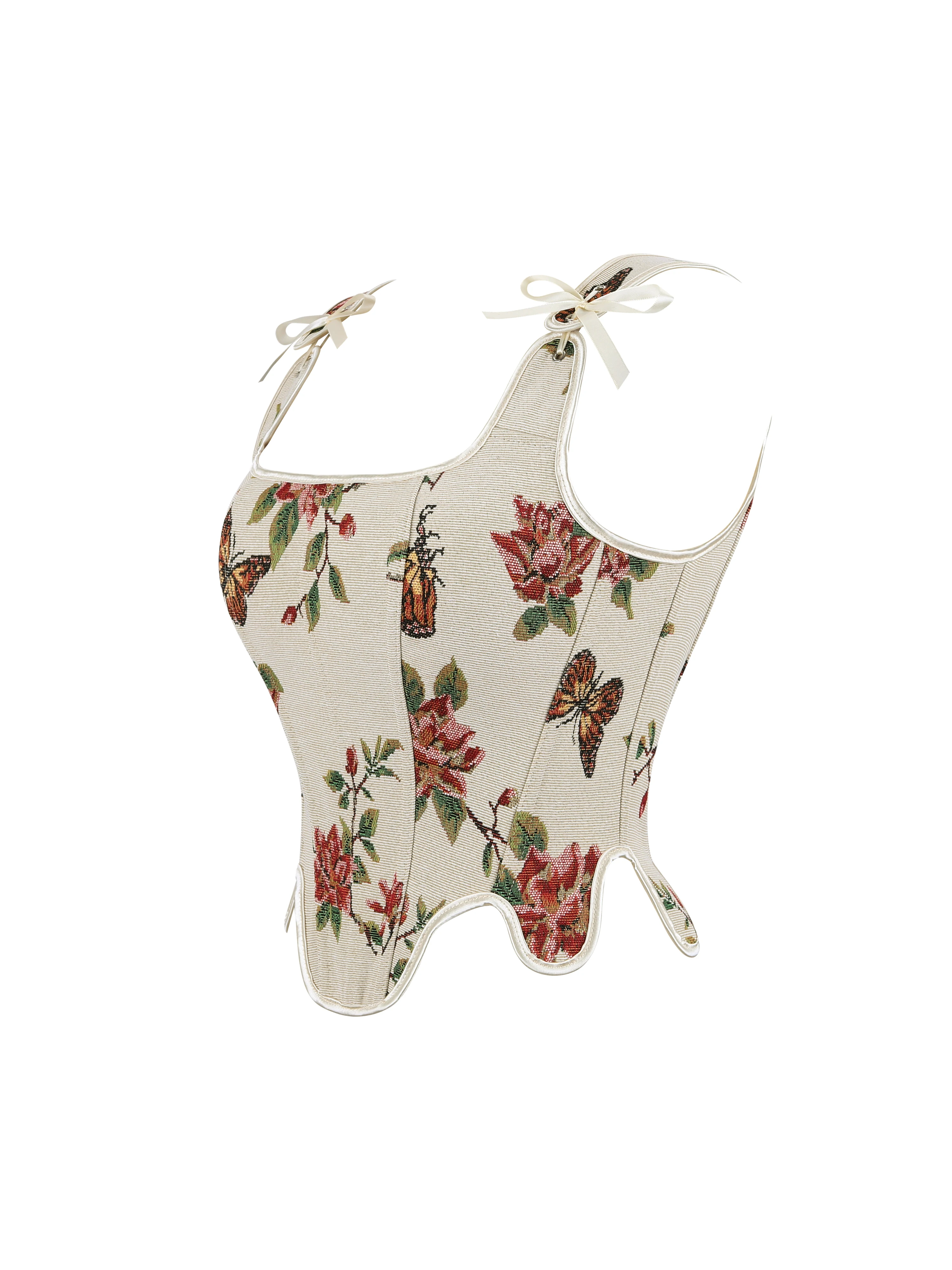 مشد فني مونيه فرنسي عتيق للسيدات، بلوزة بوستير من قماش الجاكار الزهري، ملابس داخلية مجوفة مربوطة لشد الخصر #2