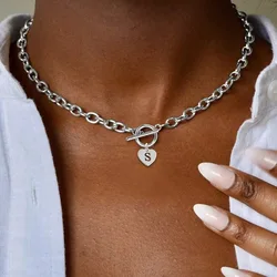 Classic Initial Letter Necklace Women Toggle Clasps Stainless Steel Chain Necklace For Women And Girl Jewelry Gift