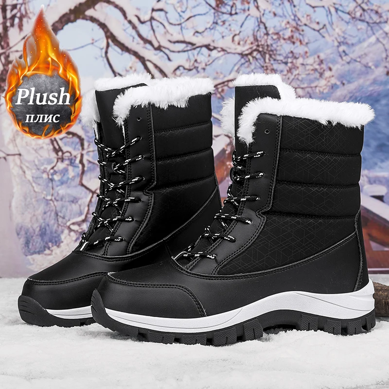 Women\'s Boots 2024 Winter Plush Snow Boot High Top Fashion Boots Outdoors Sneakers Women Warm Waterproof Boot Casual Cotton Shoe