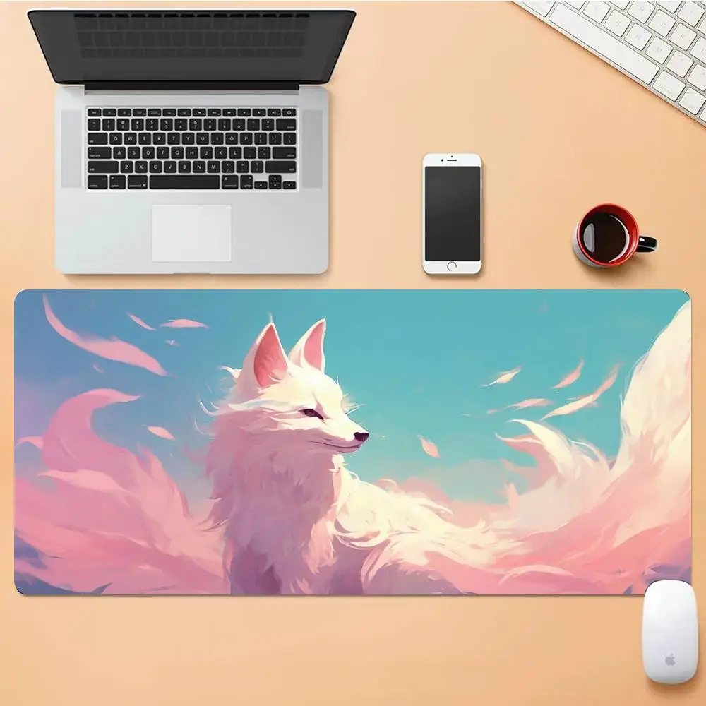 

White fox Mouse Pad Desk Mouse Pad Cute HD Desk Pad Extended Gaming Keyboard Mats Large XXL Gamer Mousepad 90x40