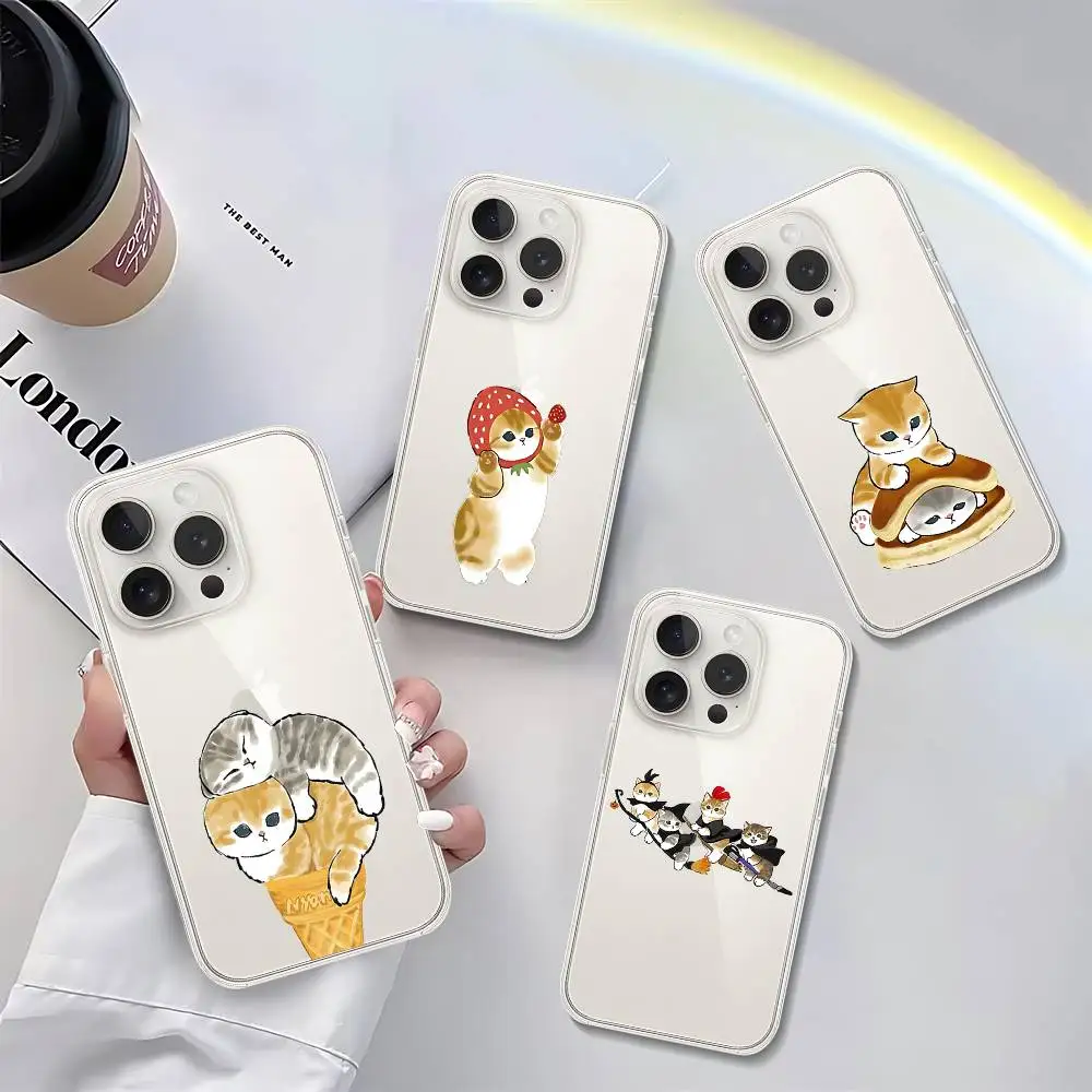 

Cute M-Mofusands Cat Phone Case Soft Transparent Case For IPhone 17 16 15 14 13 12 11 Pro Max Mini Plus Shockproof Cover Case