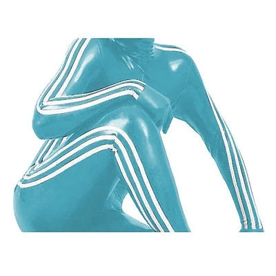 100% اللاتكس المطاط Gummi Ganzanzug Catsuit Anzug Zentai Kostüm الضوء الأزرق XXS-XXL