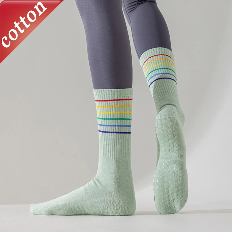 Women's Socks Rainbow Striped Anti Slip Sports Yoga Socks Comfortable High-quality Cotton Socks Floor Socks For Girl Wholesale